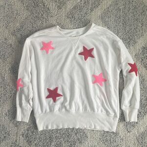 Lou & Grey Star Applique Sweatshirt Cream Pink Red Size Medium